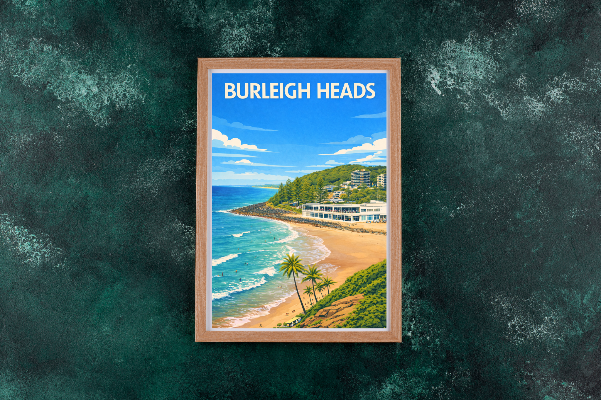Burleigh Heads, Gold Coast. Vintage wall art.